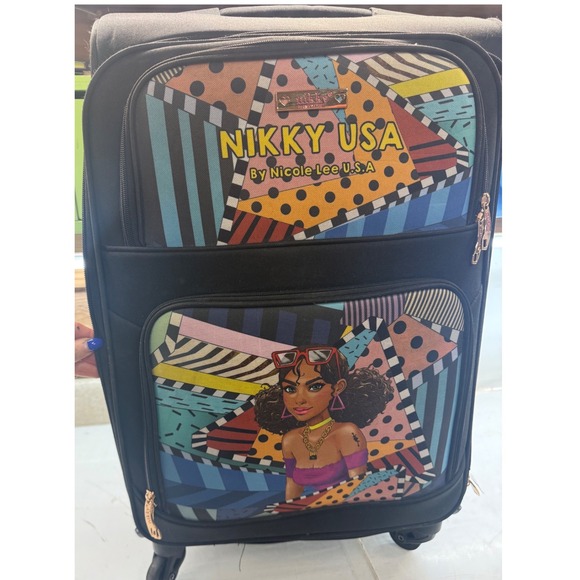Nikky USA by Nicole Lee Handbags - Nikky USA Nicole Lee Pop Art Patchwork Suitcase Black Multi 25 Inch Luggage